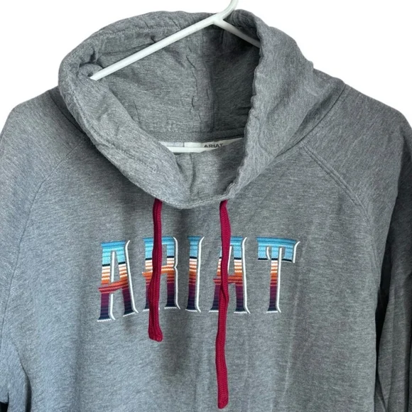 Ariat Gray Hoodie with Multicolor Logo - Picture 4 of 4